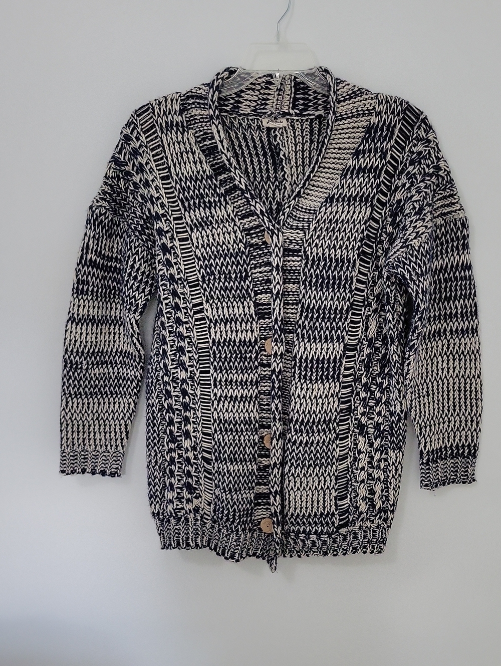 Love Riche Navy & White Marled Button-Up Cardigan, Size Large
